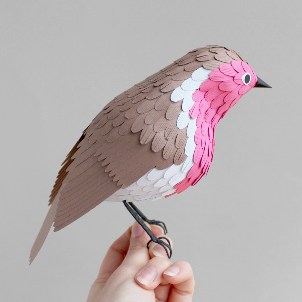 3D Pink Paper Robin